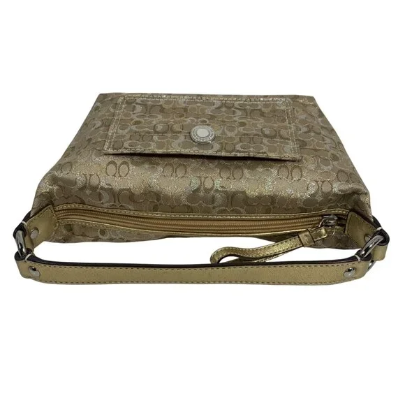 COACH Mini Signature Optic Lurex 40958 Shoulder Handbag Gold/Silver NO Tag EUC - Picture 6 of 13